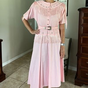🌻 Lilia Smitty Vintage Pink Western Fringe Dress